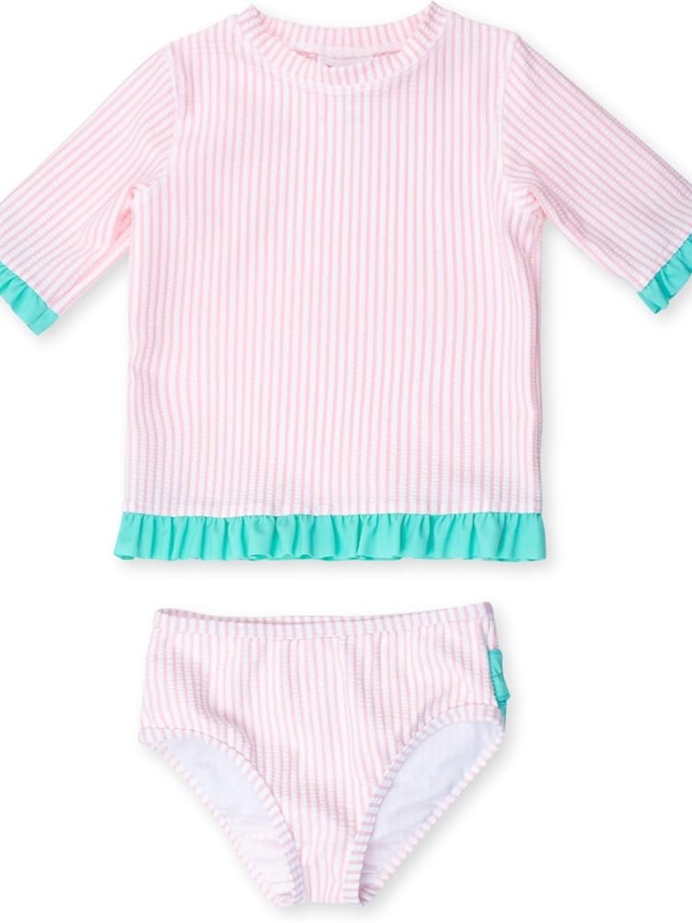RuffleButts Girls Seersucker Rash Guard Bikini - Girls' Rash Guard Set Pink